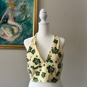 Garage Cream and Green Fitted Crop Tank Top